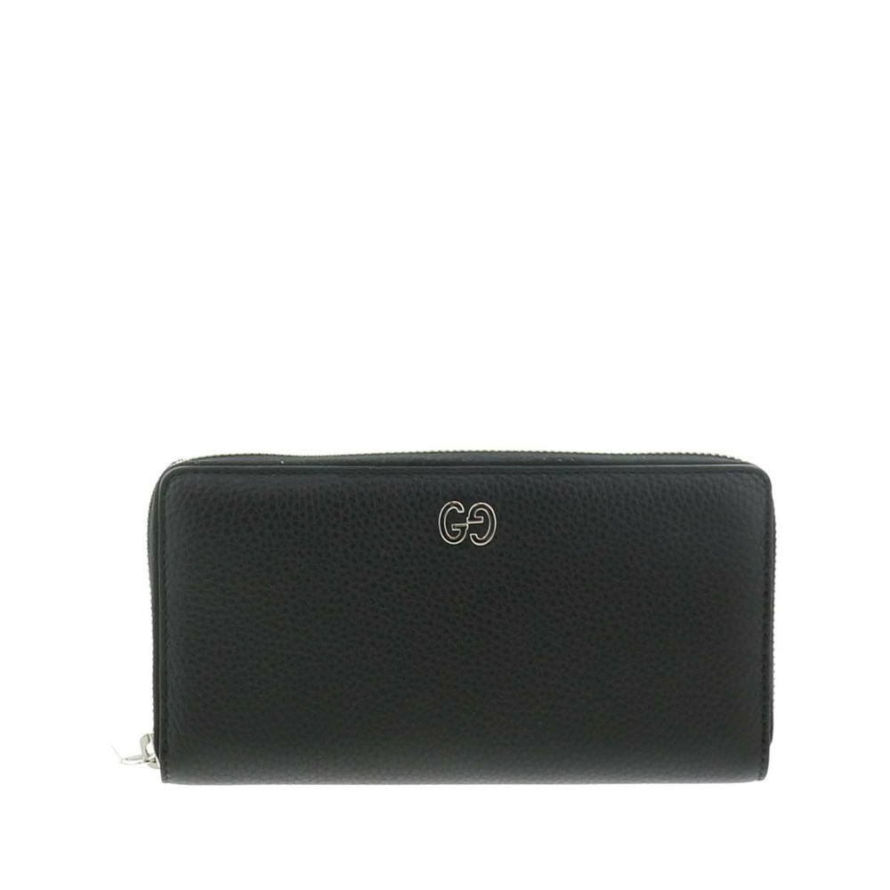 GUCCI Leather Zip Around Wallet Long coin wallet purse Black Silver